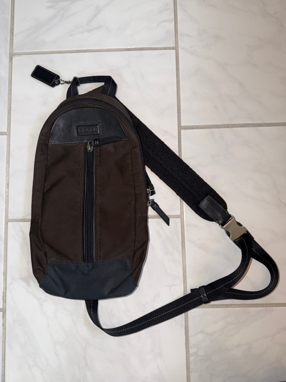 Coach Men's Dark Brown and Black Sling Belt Bag